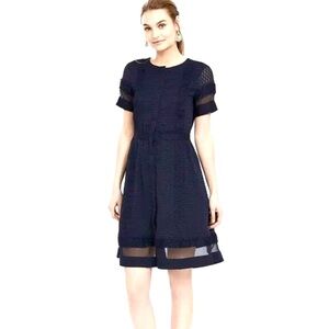 Banana Republic Sheer Panel Shirt Dress Navy Blue Size 4